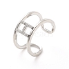 Clear Cubic Zirconia Initial Letter Open Cuff Ring RJEW-A012-01P-H-2