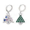 Christmas Tree Brass Pave Colorful Cubic Zirconia Dangle Asymmetrical Earrings EJEW-M257-04A-G-1