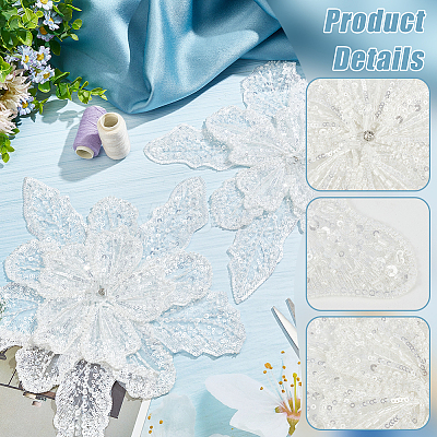 Flower Multi-Layer Polyester & Sequin Embroidery Appliques PATC-WH0010-35-1
