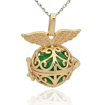 Golden Tone Brass Hollow Round Cage Pendants KK-J237-10G-1
