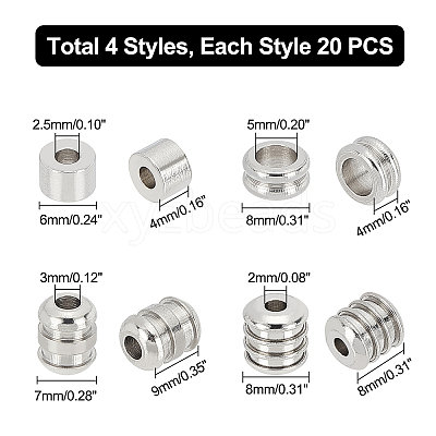 80Pcs 4 Style 304 Stainless Steel Beads STAS-DC0005-57-1
