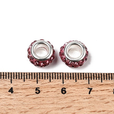 Polymer Clay Rhinestone European Large Hole Beads with Silver Color Plated Brass Cores FPDL-R002-10-1