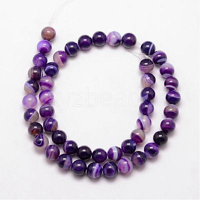 Natural Striped Agate/Banded Agate Bead Strands G-K166-13-10mm-04-1