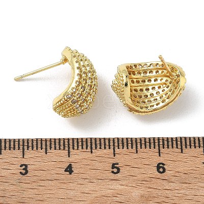 C-Shaped Brass & Clear Cubic Zirconia Stud Earrings KK-CBA36A2-10G-1