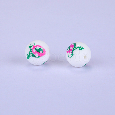 Printed Round with Egg Pattern Silicone Focal Beads LS-SI-JX0056A-148-1