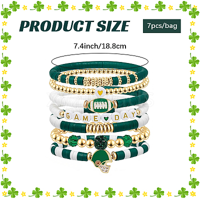 8Pcs 1Bag Rugby Polymer Clay Heishi & CCB Plastic Beaded Stretch Bracelets Set BJEW-PA0001-12D-1