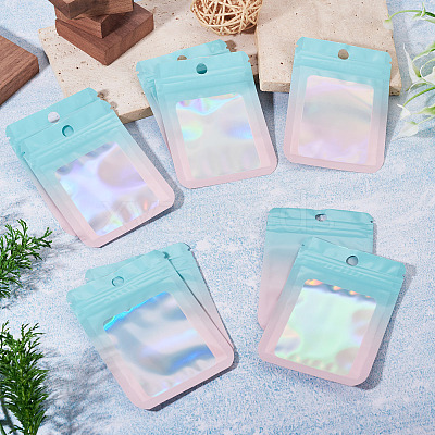 60Pcs Rectangle Glitter Holographic Plastic Resealable Packaging Bags ABAG-TA0001-97A-03-1