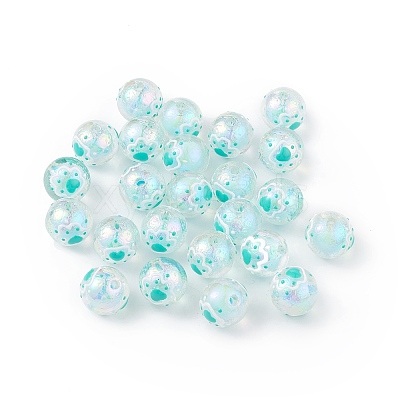UV Plating Rainbow Iridescent Acrylic Enamel Beads OACR-I003-12A-1