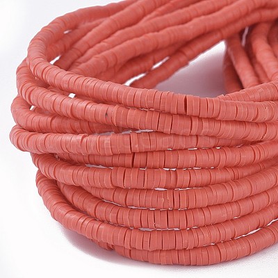 Flat Round Handmade Polymer Clay Bead Spacers CLAY-R067-4.0mm-14-1