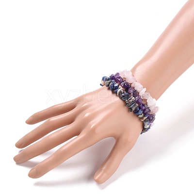 Chips Natural Mixed Stone Stretch Bracelets X-BJEW-JB05642-1