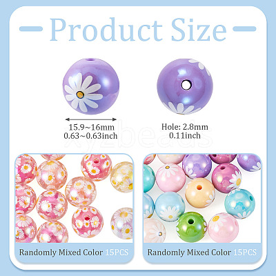 30Pcs 2 Styles Printed Transparent & Opaque Acrylic Beads MACR-TA0003-01-1