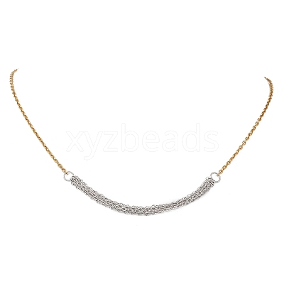 Two Tone 304 Stainless Steel Column Link Chain Pendant Necklaces NJEW-JN05935-1