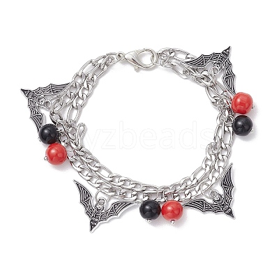 Halloween Theme 304 Stainless Steel Figaro Chains Multi-strand Bracelets BJEW-JB12094-03-1
