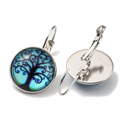 Tree of Life Glass Leverback Earrings with Brass Earring Pins EJEW-Q798-01D-1