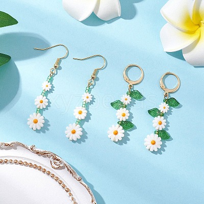 2Pairs 2 Styles Flower Natural Freshwater Shell Leverback & Dangle Earring Sets EJEW-JE06338-1