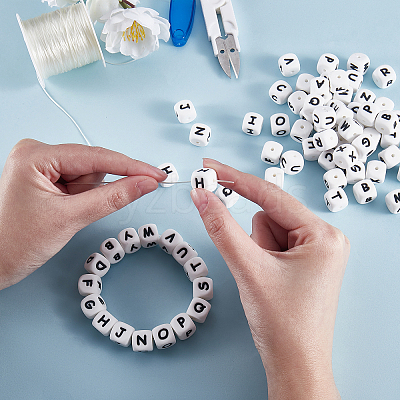 20Pcs White Cube Letter Silicone Beads SIL-YWC0003-06R-1