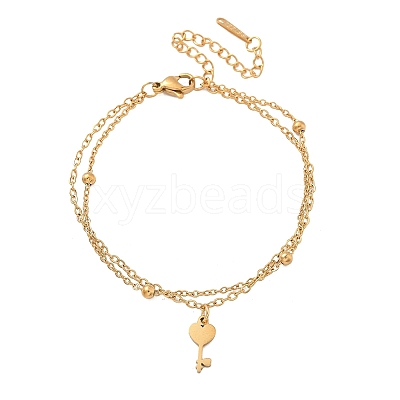 304 Stainless Steel Key Charm Chain Bracelets BJEW-M097-01B-G-1