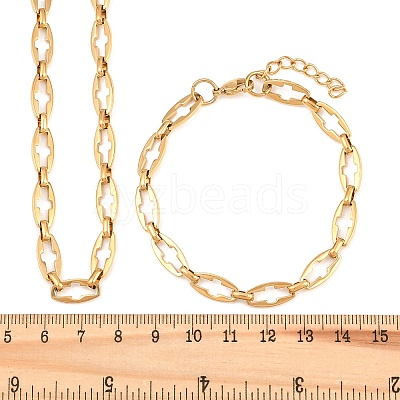 304 Stainless Steel Cross Link Chain Bracelet & Necklace Jewelry Sets SJEW-L199-07G-1