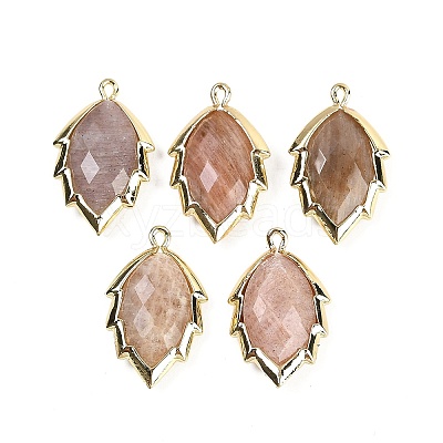 Natural Sunstone Faceted Leaf Pendants G-I375-04G-07-1