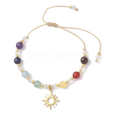 2Pcs Chakra 304 Stainless Steel Charm Bracelets BJEW-JB12564-03-1