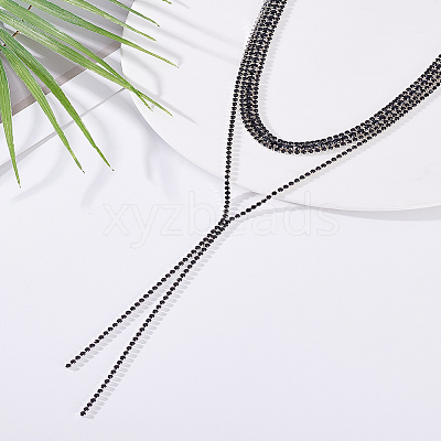 1Pc Brass Jet Rhinestone Cup Chain Lariat Necklaces NJEW-LP0001-56-1