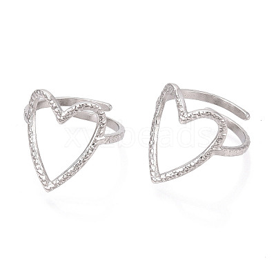 Non-Tarnish 304 Stainless Steel Heart Cuff Ring RJEW-N038-123P-1