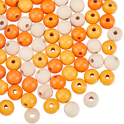 Thanksgiving Day Theme 5 Strands Spray Painted Natural Wood Beads Strands WOOD-SP0001-02C-1