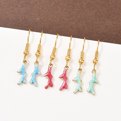 Ocean Series 304 Stainless Steel Enamel Dangle Earrings LS-EJEW-K017-01G-G-1