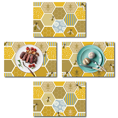 Rectangle with Bees Pattern Cotton Linen Cloth Table Mat AJEW-WH0196-010-1