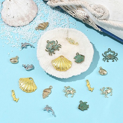 10Pcs 10 Styles Rack Plating Alloy Pendants FIND-YW0010-64-1