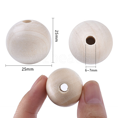 Natural Unfinished Wood Beads WOOD-S651-A25mm-LF-1