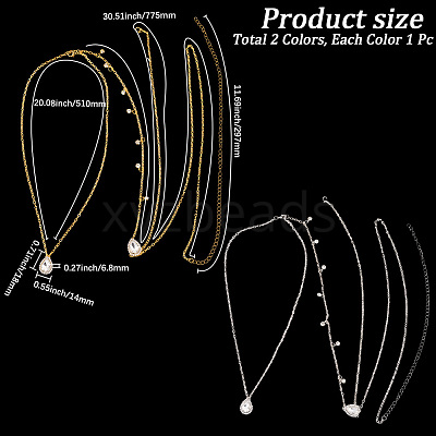 2Pcs 2 Colors Teardrop Alloy Clear Cubic Zirconia Tassel Sexy Body Chains AJEW-CY0001-26-1
