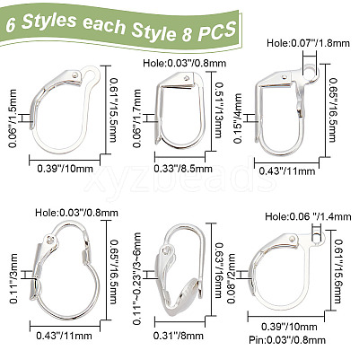 48Pcs 6 Styles Brass Leverback Earring Findings KK-AR0003-59S-1