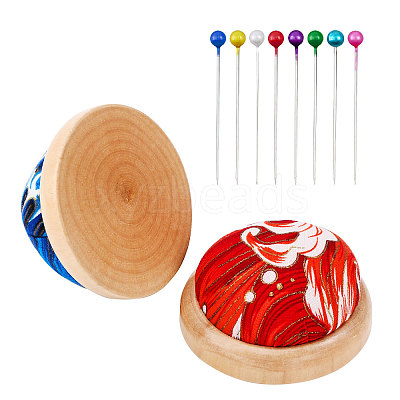 2Pcs 2 Colors Cute Ball Shaped Wave Pattern Cotton Needle Cushion DIY-GL0004-18-1