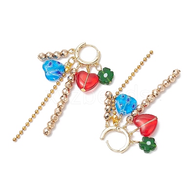 Lmapwork Heart with Flower Hoop Earrings EJEW-JE06253-1