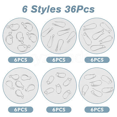 36Pcs 6 Style Brass Earring Hooks KK-FH0006-37-1