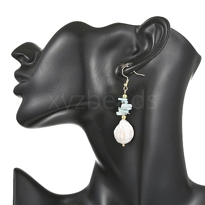Natural Larimar Chip & Natural Keshi Pearl Dangle Earrings EJEW-JE07445-02-1