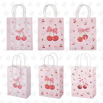 9Pcs 3 Styles Paper Cherry Printed Carry Storage Tote Bags ABAG-TA0001-99-1