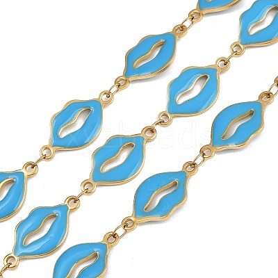 304 Stainless Steel Enamel Lip Link Chains CHS-K023-03G-06-1