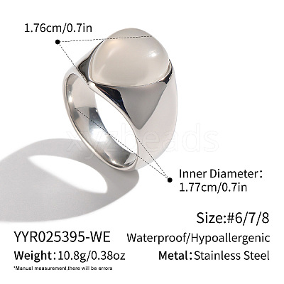 304 Stainless Steel Natural Agate Finger Rings for Women QT5525-5-1