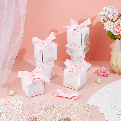 Square Paper Wedding Candy Storage Boxes with Ribbon LS-AJEW-WH0609-744B-1