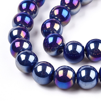 Electroplate Opaque Glass Beads Strands GLAA-T032-P10mm-AB03-1
