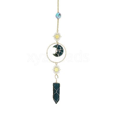 Natural Moss Agate Moon & Bullet Window Hanging Suncatchers DJEW-PW0009-035G-1