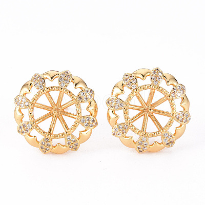 Brass Micro Pave Clear Cubic Zirconia Stud Earrings Findings KK-T062-128G-NF-1