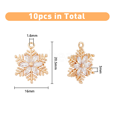 10Pcs Brass Micro Pave Clear Cubic Zirconia Pendants ZIRC-FH0001-39-1