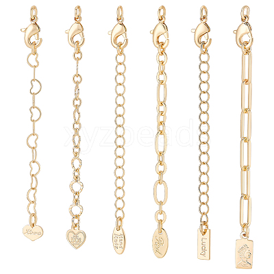 6Pcs 6 Styles Brass Ends with Chain FIND-PH0060-21G-1