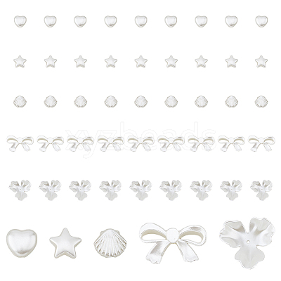 300Pcs 5 Style ABS Plastic Imitation Pearl Beads OACR-DC0001-07-1