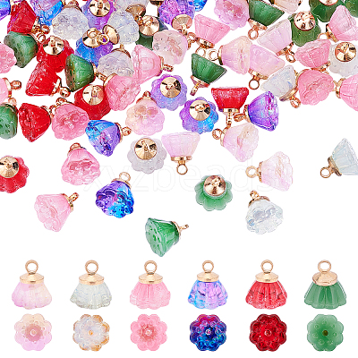 108Pcs 6 Styles Imitation Jade & Transparent Spray Painted Glass Charms GLAA-CA0001-39-1