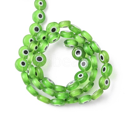 Handmade Evil Eye Lampwork Flat Round Bead Strands LAMP-L058-8mm-02-1