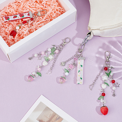 4Pcs 4 Colors Strawberry Pendant Decorations HJEW-PH0001-98-1